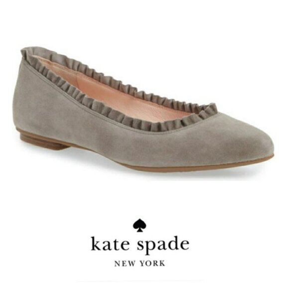 Kate Spade New York Women's Nicole Too Gray Suede Ballet Flats Ruffe Trim 10 - Picture 1 of 12